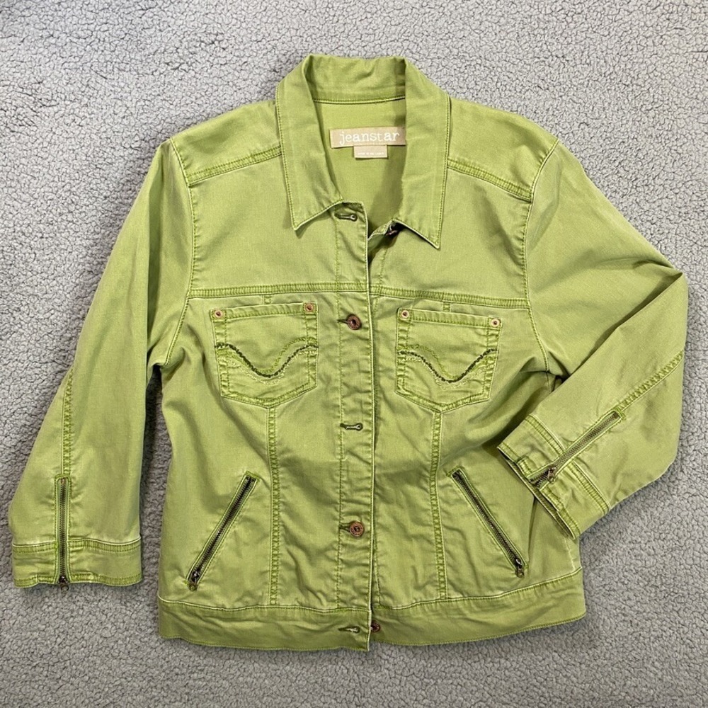 Jeanstar Jacket Women Lime Green Long Sleeve Zippers‎ Size M Medium